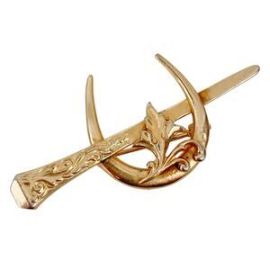 Vintage Mid Century Gold Tone Scimitar Crescent Leaf Sword Fraternal Brooch Pin